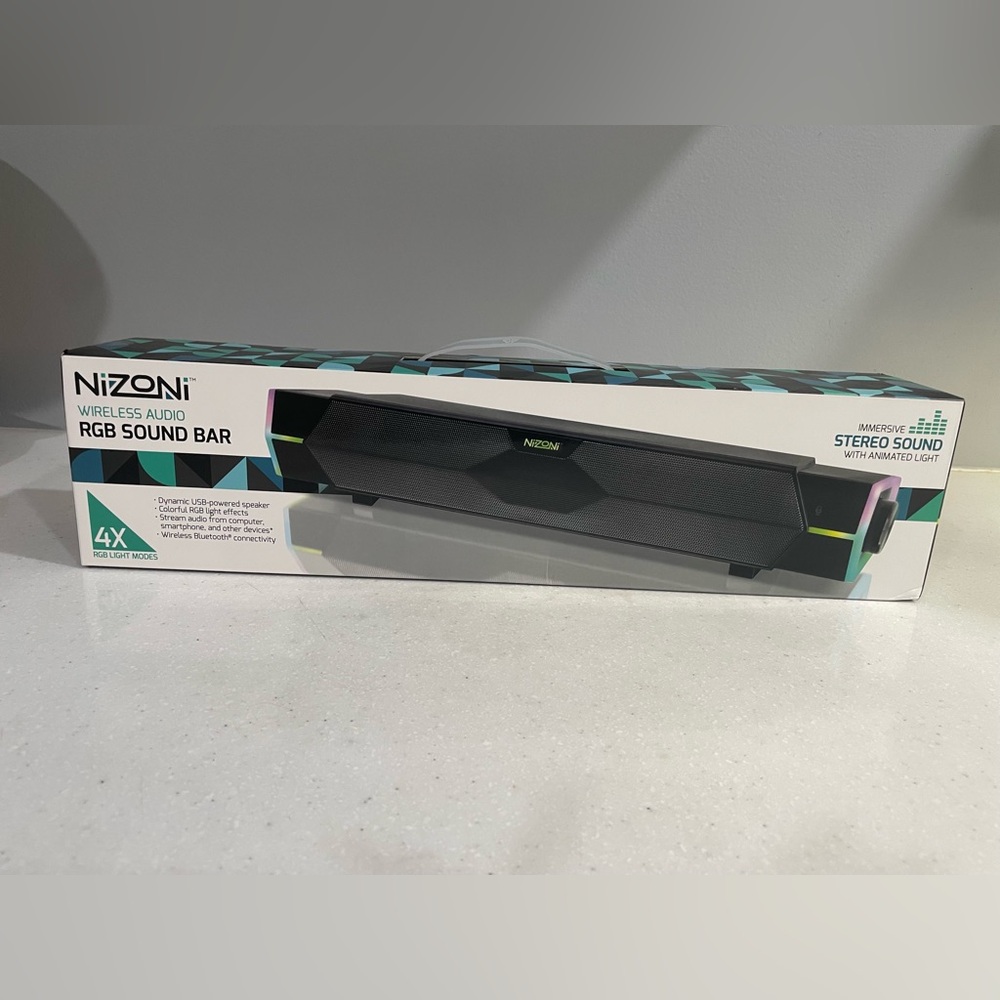 NIZONI Wireless Bluetooth RGB Sound Bar Speaker for PC Laptop TV Gaming NWT